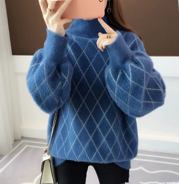 Téli női meleg pulóver magas gallérral több színben