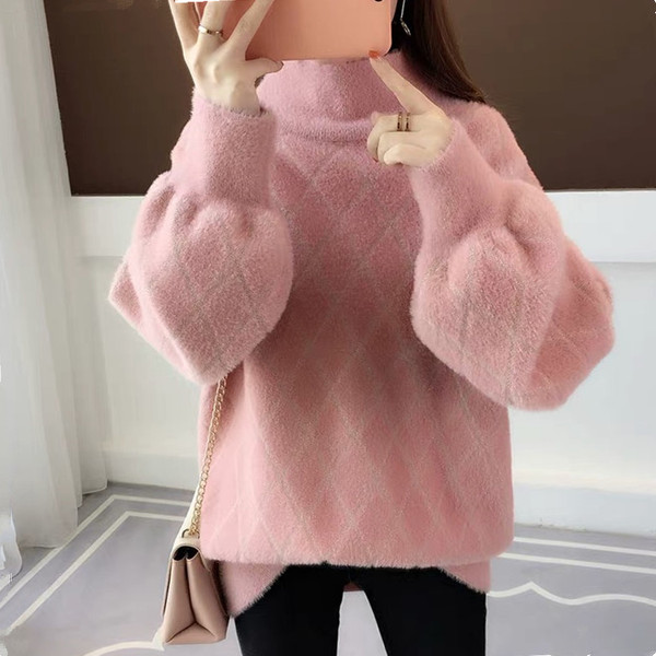 Téli női meleg pulóver magas gallérral több színben