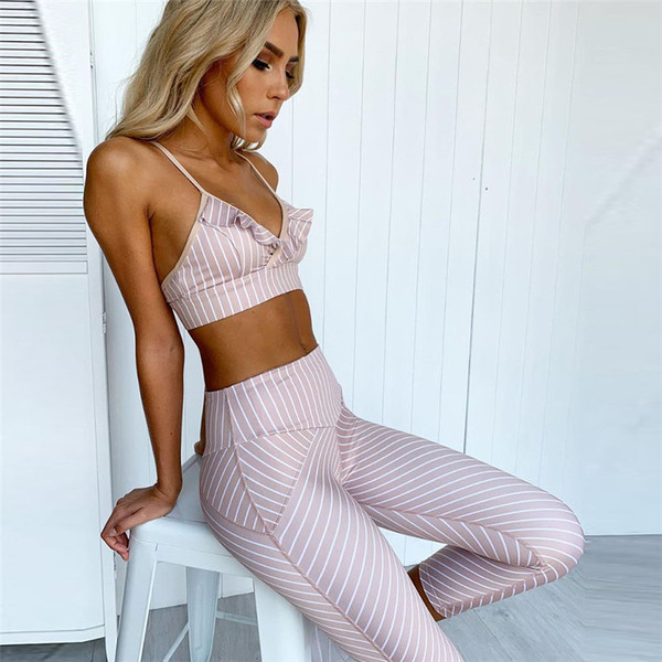 Női sport szett két rész csíkokkal