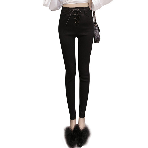 Női nyakkendős nadrág fekete színben - Vékony modell