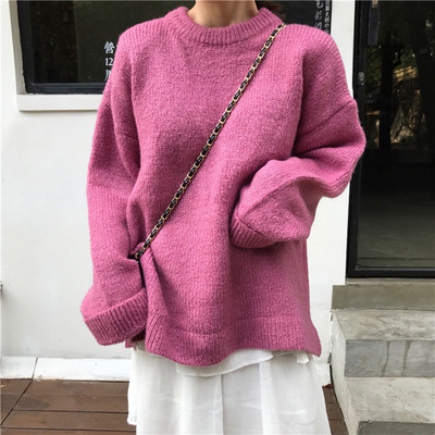 Зимен дамски пуловер с О-образна яка в два цвята 