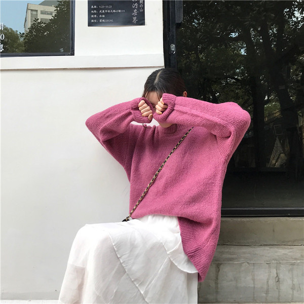 Női téli pulóver O-alakú gallérral, két színben