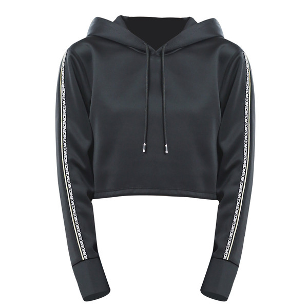 Rövid női pulóver kapucnival és feliratokkal három színben