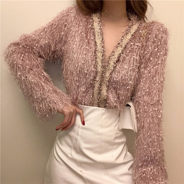 Κομψή γυναικεία μπλούζα με ντεκολτέ σε σχήμα V σε τέσσερα χρώματα