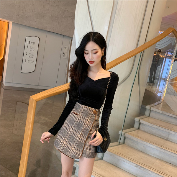 Modern női bársony blúz fekete és piros színben