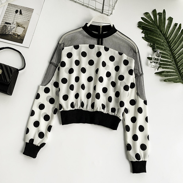 Alkalmi női blúz O-nyakkal és hálóval, különböző mintákkal