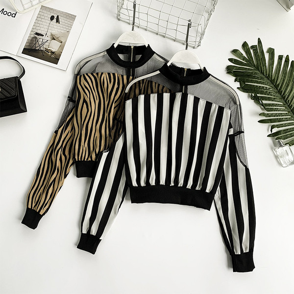 Alkalmi női blúz O-nyakkal és hálóval, különböző mintákkal