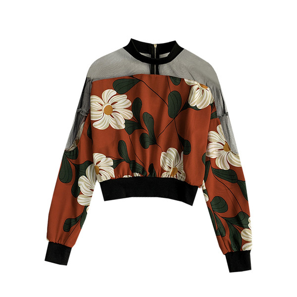 Alkalmi női blúz O-nyakkal és hálóval, különböző mintákkal