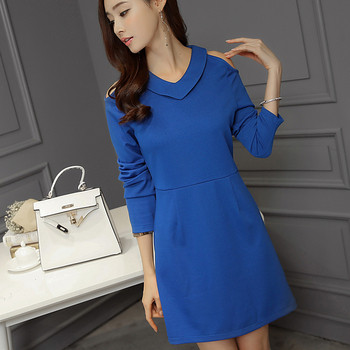 Κομψό γυναικείο  φόρεμα με μακριά μανίκια σε μπλε χρώμα