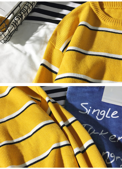 Μοντέρνο ανδρικό πουλόβερ σε κίτρινο χρώμα  με ρίγα