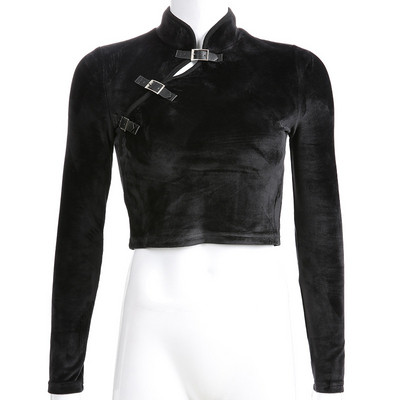 Egyedi női blúz bársony csatokkal fekete színben