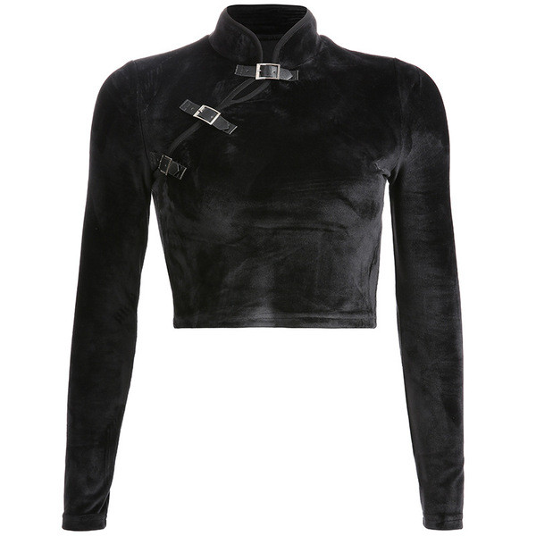 Egyedi női blúz bársony csatokkal fekete színben