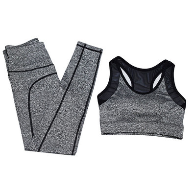 Αθλητικό γυναικείο σετ κολάν και μπουστάκι σε γκρι χρώμα