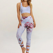 Női sportcsapat melltartó + ék fehér színben, virágmintával