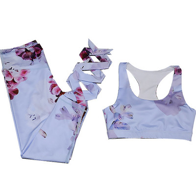 Női sportcsapat melltartó + ék fehér színben, virágmintával