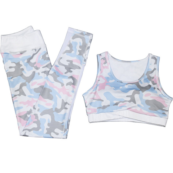 Γυναικεία αθλητικά σετ κολάν  +  μπουστάκι σε καμουφλάζ τύπωμα  - δύο χρώματα