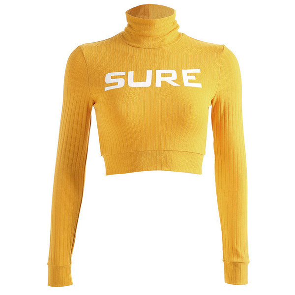 Bluză de damă modernă cu mâneci lungi și guler polo de culoare galbenă