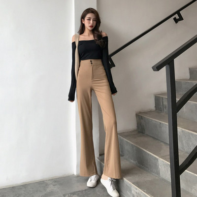 Дамски модерен панталон с висока талия в два цвята