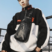 Μοντέρνα μαύρη ανδρική δερματίνη τσάντα