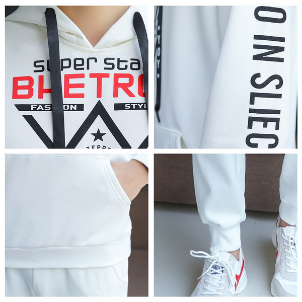 Férfi sportkészlet fekete-fehér applikációkkal