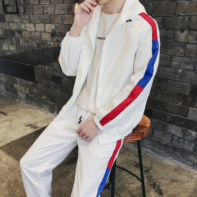 Αθλητικό σετ  ανδρικό με έγχρωμες άκρες σε λευκό και μαύρο χρώμα