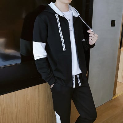 Αθλητικό ανδρικό σετ με επιγραφές σε λευκό και μαύρο χρώμα