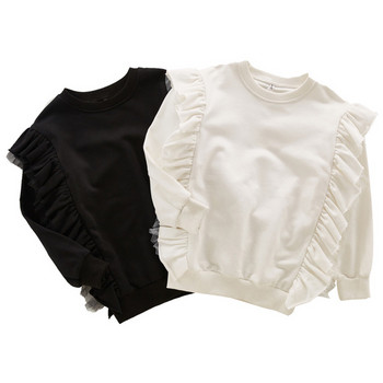 Μοντέρνα παιδική μπλούζα για κορίτσια με μπούκλες σε λευκό και μαύρο χρώμα