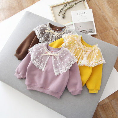 Модерна детска блуза за момичета с елемент-дантела в няколко цвята 