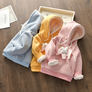 Χειμερινή μπλούζα για παιδιά με κουκούλα και τρισδιάστατο στοιχείο σε τρία χρώματα