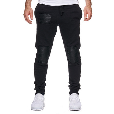 Мъжко спортно долнище в няколко цвята с елементи от еко кожа