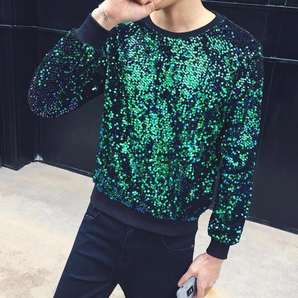 Új, modern férfi blúz hosszú ujjal és flitterekkel három színben