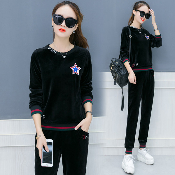 Női bársony szett O-nyakkal