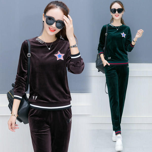 Női bársony szett O-nyakkal