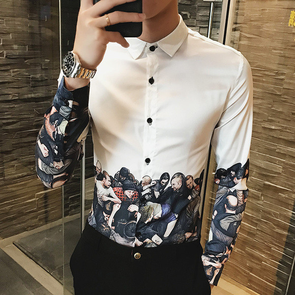 Egyedi férfi ing fekete-fehér színben, rátéttel