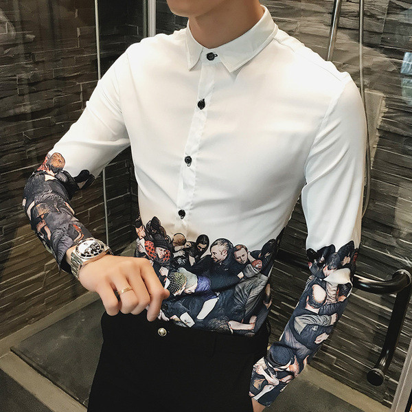 Egyedi férfi ing fekete-fehér színben, rátéttel