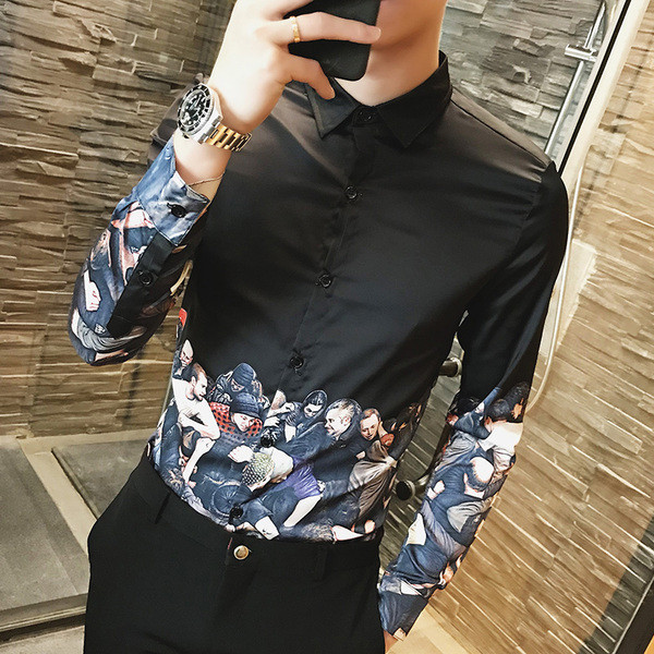 Egyedi férfi ing fekete-fehér színben, rátéttel