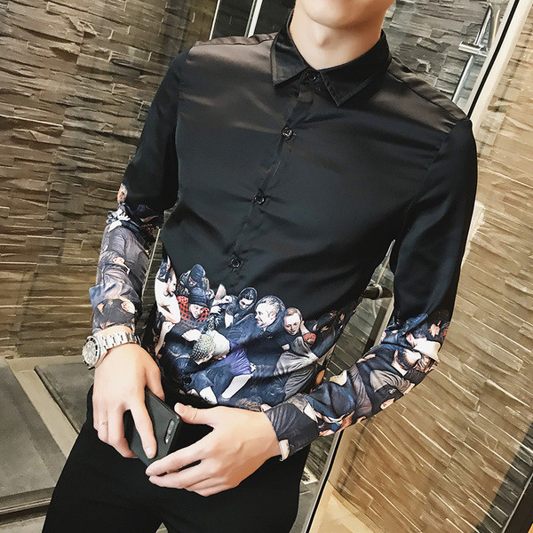 Egyedi férfi ing fekete-fehér színben, rátéttel