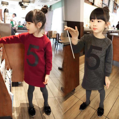 Ежедневна детска рокля  дълъг модел за момичета в сив и червен цвят 