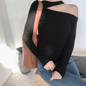 Γυναικείες μπλούζες με λαιμόκοψη O σε μαύρο και καφέ χρώμα