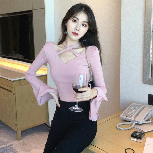 Γυναικεία  μπλούζα με μανίκι λωτού σε δύο χρώματα