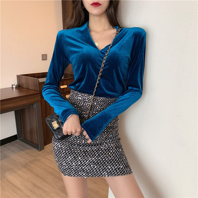 Stílusos női bársony blúz több színben