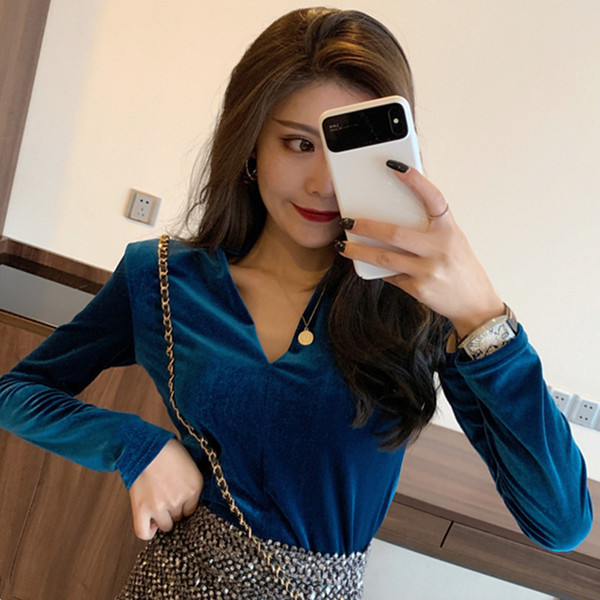 Stílusos női bársony blúz több színben