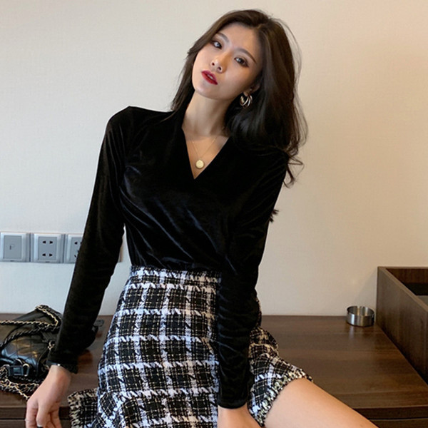 Stílusos női bársony blúz több színben