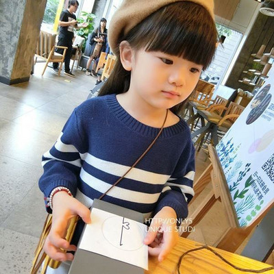 Μοντέρνα παιδική ριγέ μπλούζα για κορίτσια σε μπλε και ροζ χρώμα