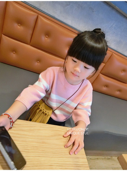 Μοντέρνα παιδική ριγέ μπλούζα για κορίτσια σε μπλε και ροζ χρώμα