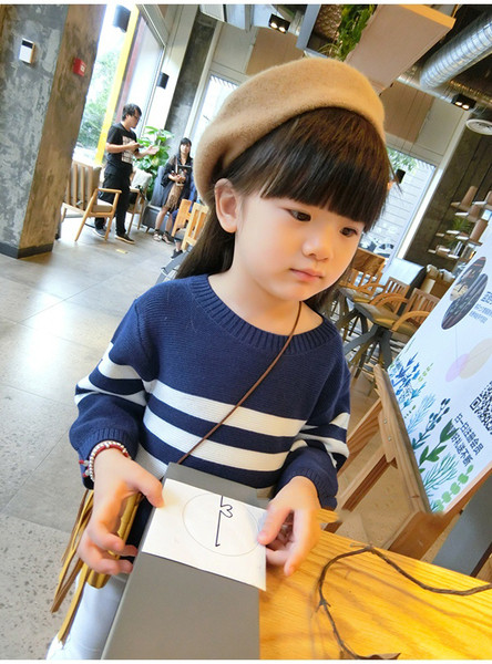 Μοντέρνα παιδική ριγέ μπλούζα για κορίτσια σε μπλε και ροζ χρώμα