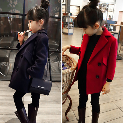 Стилно детско палто с V-образно деколте в червен и син цвят 