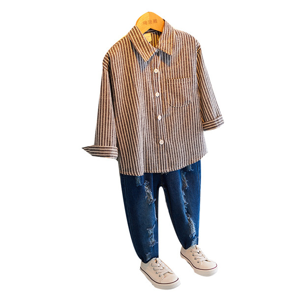 Μοντέρνο παιδικό ριγέ πουκάμισο για αγόρια σε δύο χρώματα