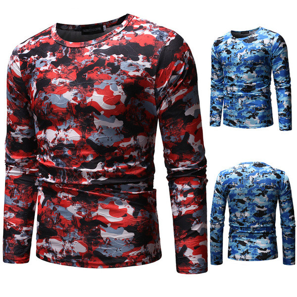 Színes férfi blúz, hosszú ujjú, O-nyakú