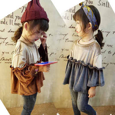 Стилна детска блуза за момичета от кадифе с два цвята 